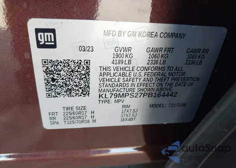 2023 Chevrolet Trailblazer Fwd Lt from USA, damaged, VIN KL79MPS27PB164442